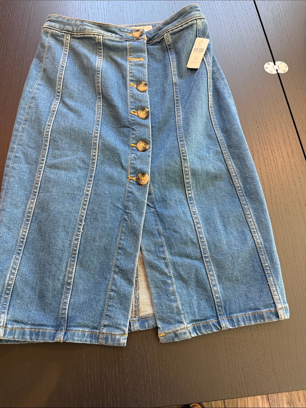 Anthropologie Blue Denim Button-Front Midi Skirt